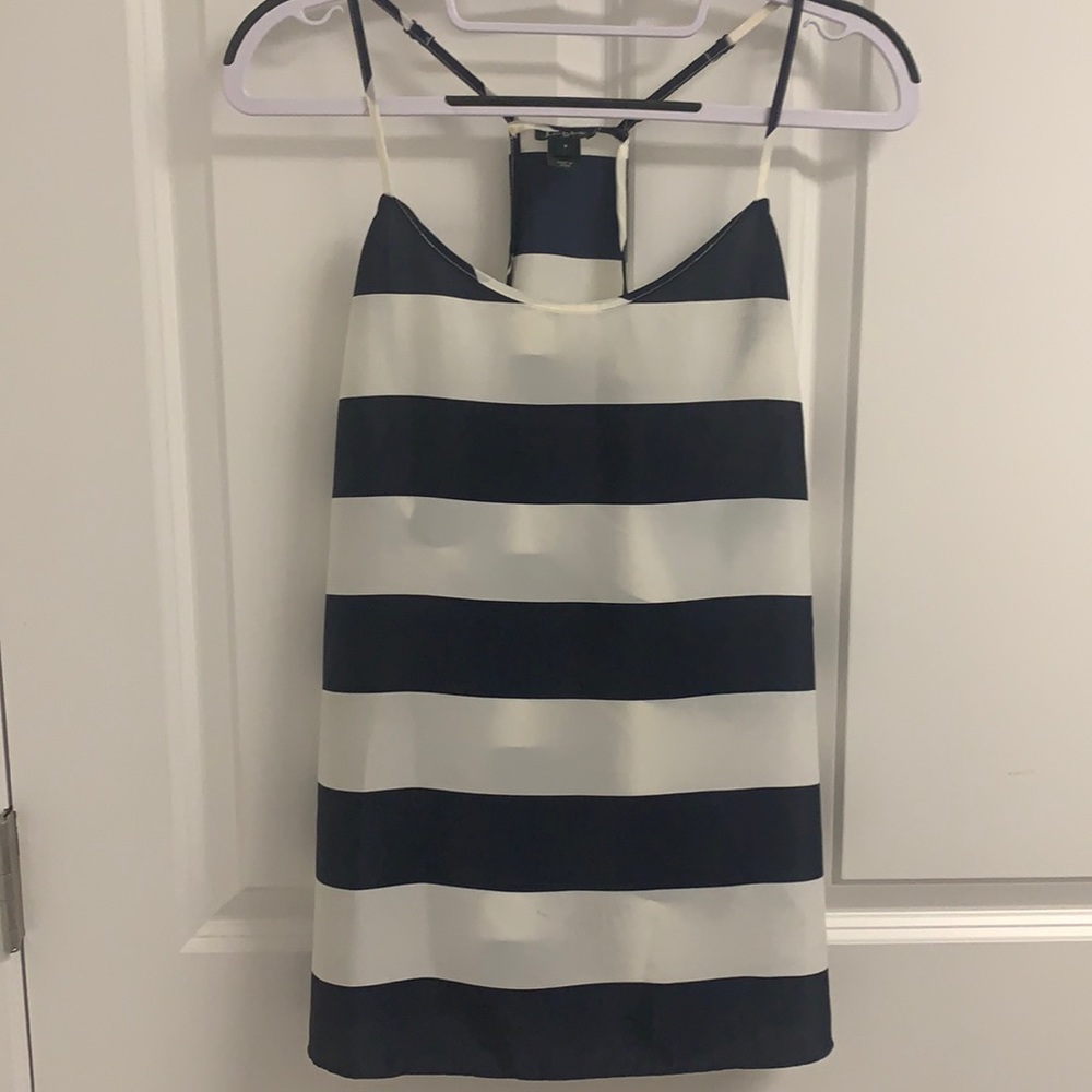 J crew navy and off white top